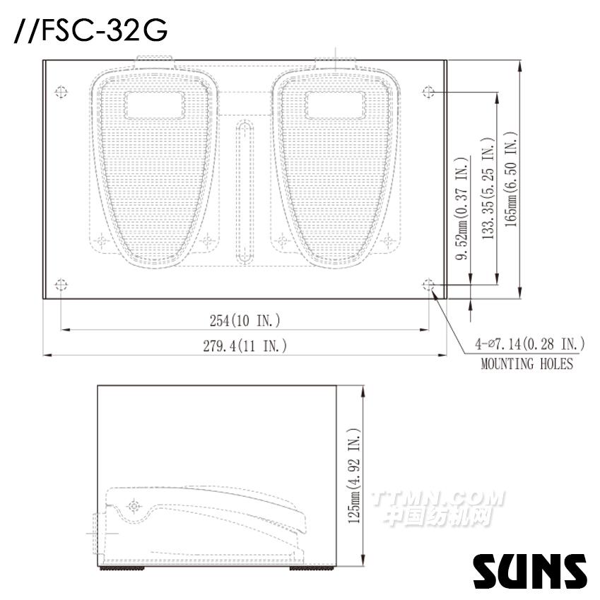 SUNS美國三實帶防護(hù)罩腳踏開關(guān)FSC-32G-20雙踏板腳踏開關(guān) 尺寸圖